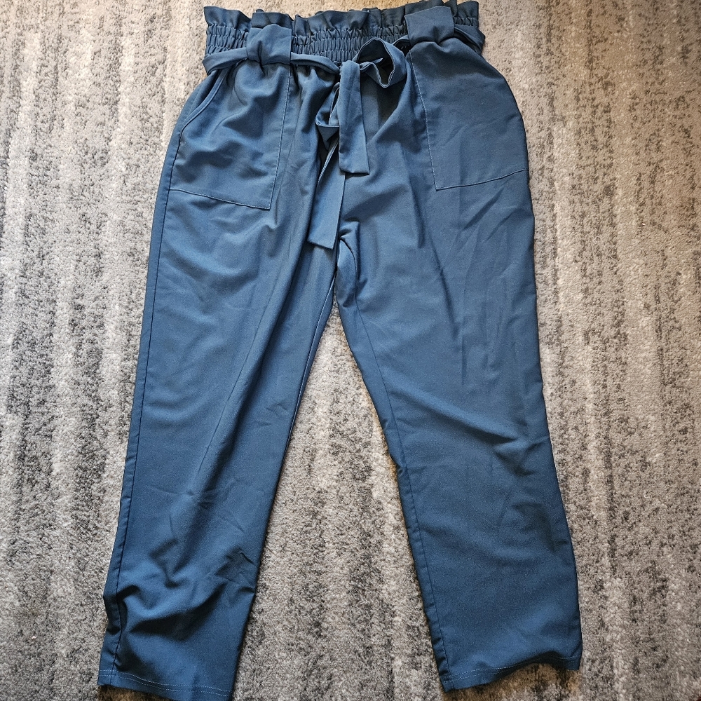 Hanna Nikole Teal Elastic Paper Bag Waist Trousers, Size 18W